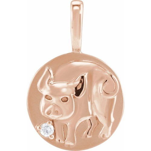 14K Rose .015 CT Natural Diamond Chinese Zodiac Pig Pendant