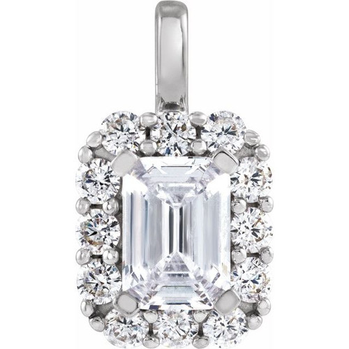 14K White 1 1/2 CTW Lab-Grown Diamond Halo-Style Pendant