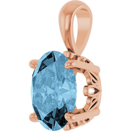 14K Rose Natural Sky Blue Topaz Pendant