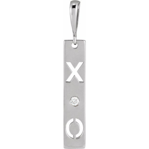 Sterling Silver .0075 CT Natural Diamond XO Bar Pendant