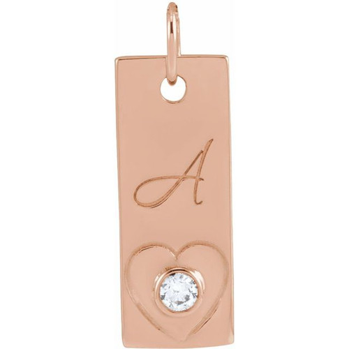 14K Rose .03 CT Natural Diamond Engravable Heart Pendant