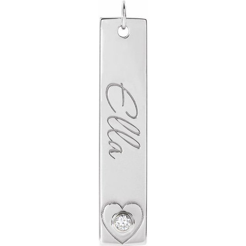 Sterling Silver .03 CT Natural Diamond Engravable Heart Pendant