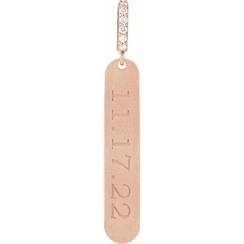 14K Rose .05 CTW Natural Diamond Engravable Bar Pendant