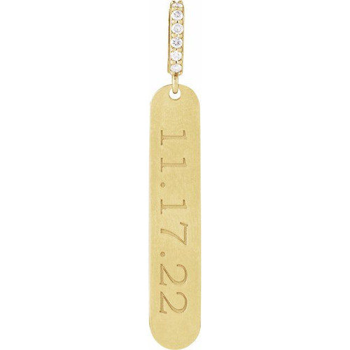14K Yellow .05 CTW Natural Diamond Engravable Bar Pendant