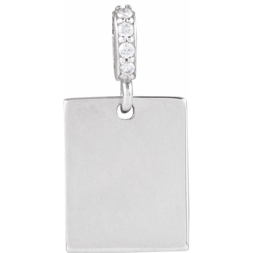 14K White .02 CTW Natural Diamond Engravable Pendant
