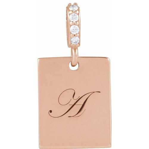 14K Rose .02 CTW Natural Diamond Engravable Pendant