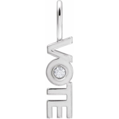 14K White .03 CT Natural Diamond Vote Charm/Pendant