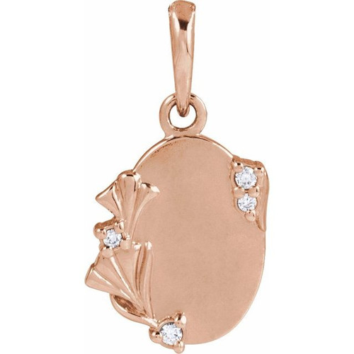 14K Rose .025 CTW Natural Diamond Engravable Floral Pendant