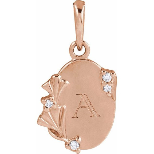 14K Rose .025 CTW Natural Diamond Engravable Floral Pendant
