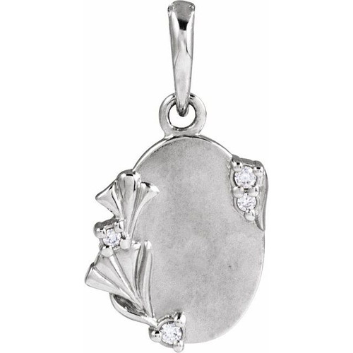Sterling Silver .025 CTW Natural Diamond Engravable Floral Pendant