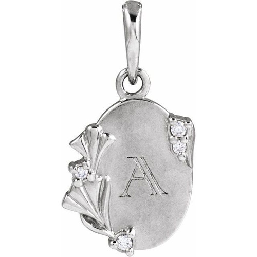 Sterling Silver .025 CTW Natural Diamond Engravable Floral Pendant