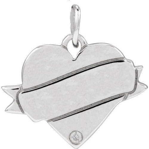 14K White .005 CT Natural Diamond Engravable Heart Pendant