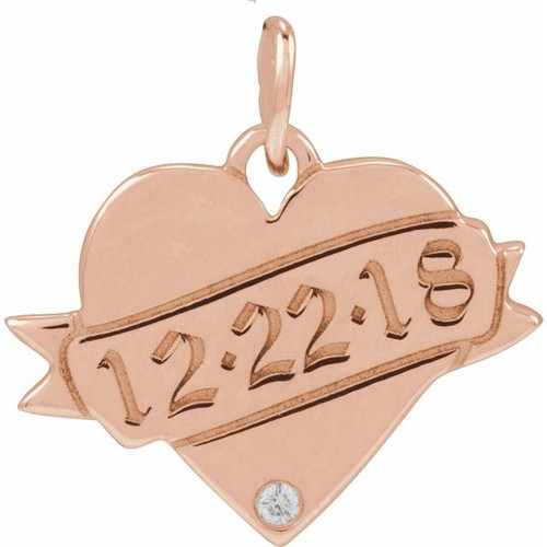 14K Rose .005 CT Natural Diamond Engravable Heart Pendant