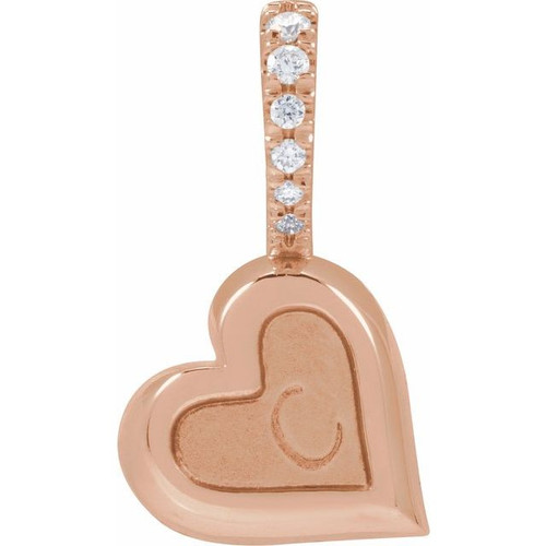 14K Rose .03 Natural Diamond Engravable Heart Pendant