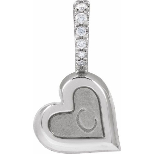 14K White .03 Natural Diamond Engravable Heart Pendant