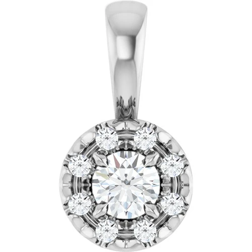 14K White 1/8 CTW Natural Diamond Halo-Style Pendant