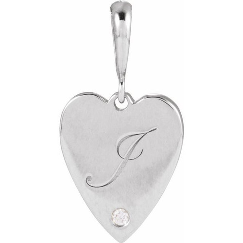 14K White .01 CT Natural Diamond Engravable Heart Pendant