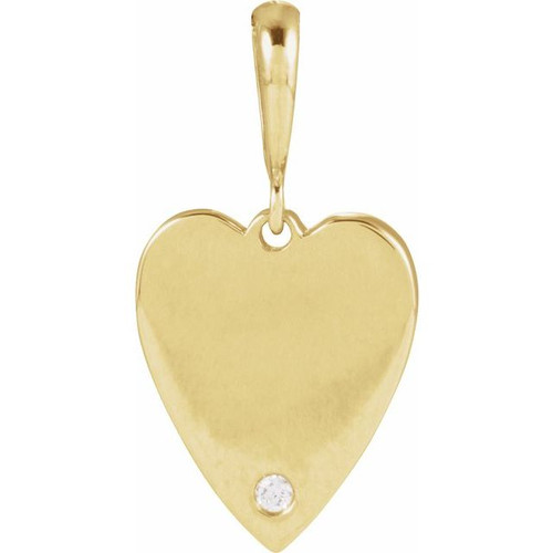 14K Yellow .01 CT Natural Diamond Engravable Heart Pendant