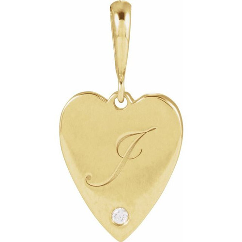 14K Yellow .01 CT Natural Diamond Engravable Heart Pendant