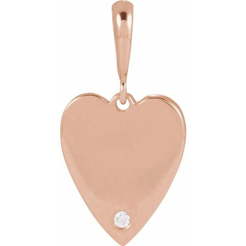 14K Rose .01 CT Natural Diamond Engravable Heart Pendant