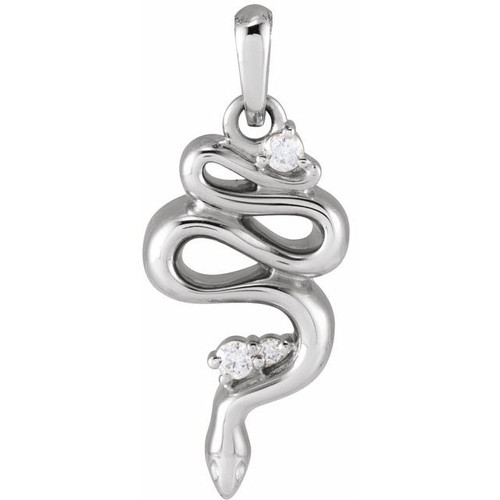 14K White .03 CTW Natural Diamond Serpent Pendant