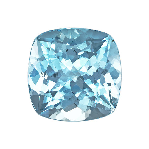 2.26 Carat Gem Aquamarine, Vivid Medium Rich Sky Blue Cushion Shape, 8 mm, Calibrated