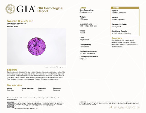 1.34 Purple Sapphire Round 6.11 x 6.18 x 4.39 mm
