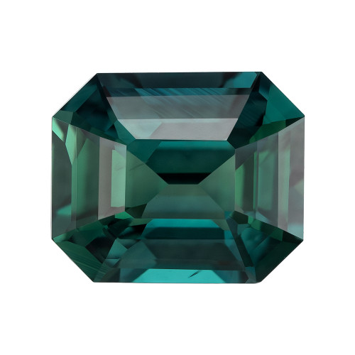 3.51 Carat Vivid Medium Teal Blue Green Sapphire Octagon Cut Gemstone, 9.2 x 7.7 mm
