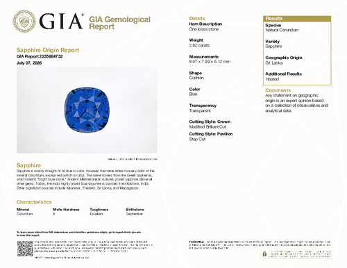2.62 Blue Sapphire Cushion 8.07 x 7.99 x 5.12 mm