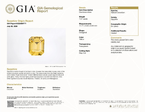 7.07 Yellow Sapphire Emerald 11.77 x 9.53 x 6.64 mm