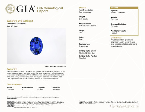 2.66 Blue Sapphire Oval 8.9 x 6.62 x 5.13 mm