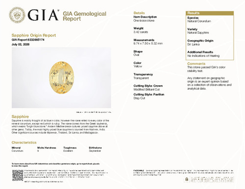 3.42 Yellow Sapphire Oval 9.74 x 7.5 x 5.32 mm