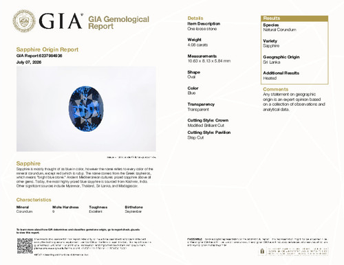 4.08 Blue Sapphire Oval 10.63 x 8.13 x 5.84 mm