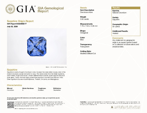 3 Blue Sapphire Radiant 7.79 x 7.64 x 5.36 mm
