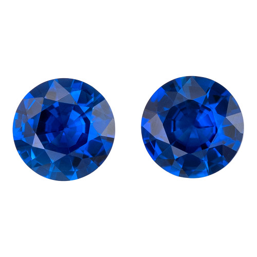 1.51 Carats Matched Vivid Rich Royal Blue Sapphire Gems, Round 5.5 mm - $2,533
