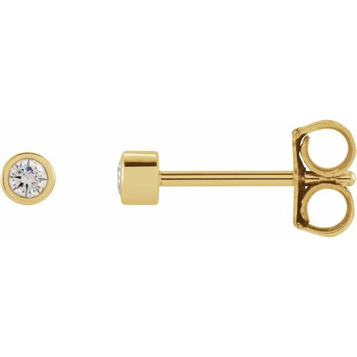 14K Yellow .03 CT Natural Diamond Micro Bezel Single Stud Earring