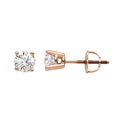 White Diamond Earrings in 14 Karat Rose Gold 1/2 Carat Diamond Stud Earrings.
