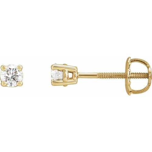 White Diamond Earrings in 14 Karat Yellow Gold 1/3 Carat Diamond Stud Earrings.