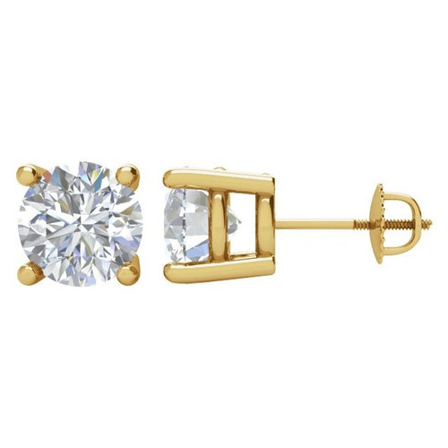 14 Karat Yellow Gold 2 Carat Weight Diamond Stud Earrings