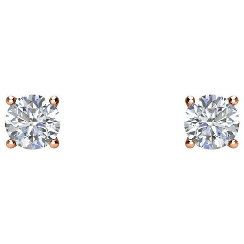 White Diamond Earrings in 14 Karat Rose Gold 3/4 Carat Diamond Stud Earrings..
