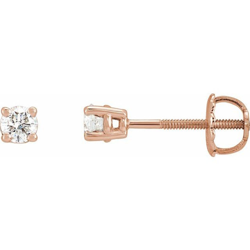 White Diamond Earrings in 14 Karat Rose Gold 1/3 Carat Diamond Stud Earrings