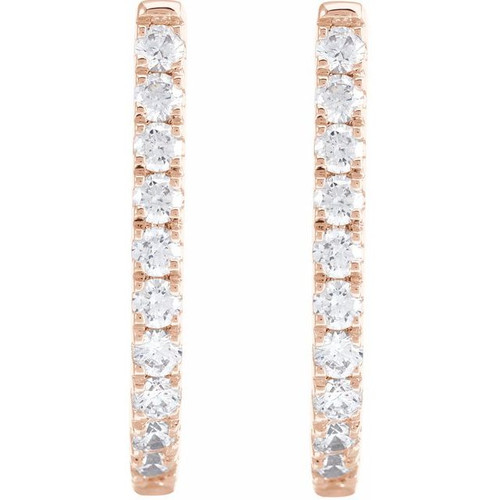 14K Rose 3/4 CTW Lab-Grown Diamond Hoop Earrings
