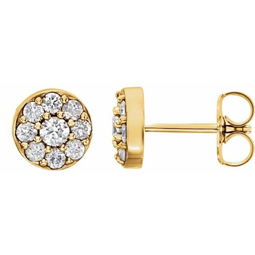 14 Karat Yellow Gold 0.50 Carat Round Genuine Diamond Earrings.