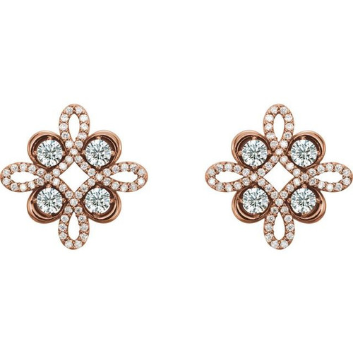 White Diamond Earrings in 14 Karat Rose Gold 3/4 Carat Diamond Earrings           