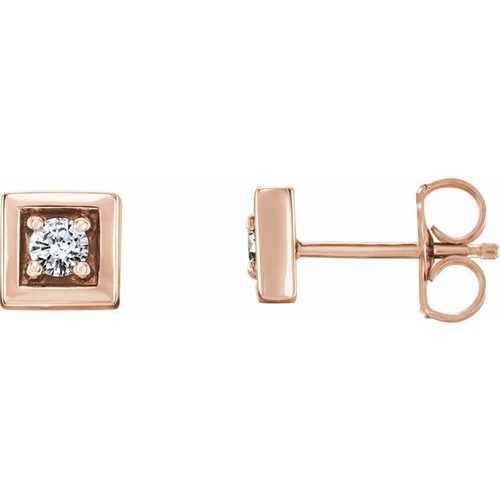 14 Karat Rose Gold 0.12 Carat Diamond Earrings.