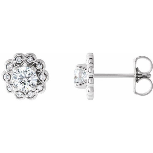 14 Karat White Gold 0.60 Carat Diamond Halo Earrings