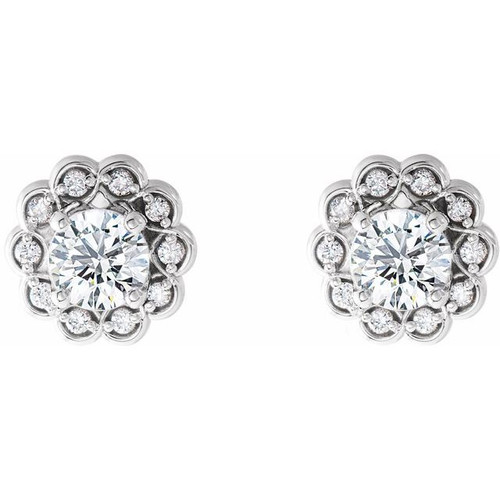 14 Karat White Gold 0.60 Carat Diamond Halo Earrings