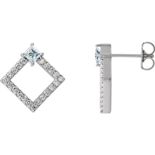 Natural Diamond Earrings in Sterling Silver 0.60 Carat Diamond Earrings