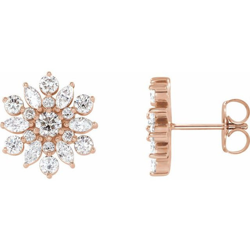 White Diamond Earrings in 14 Karat Rose Gold 1 Carat Diamond Earrings.