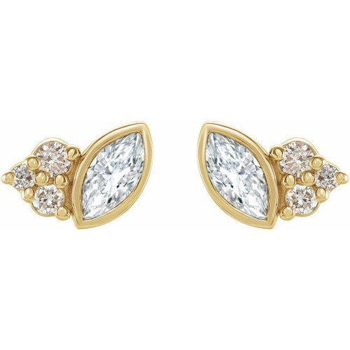 White Diamond Earrings in 14 Karat Yellow Gold 1/5 Carat Diamond Earrings.